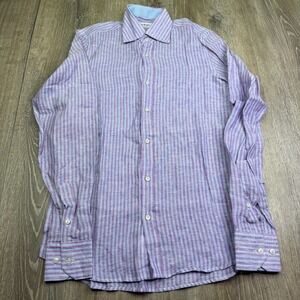 Neros Fumato Positano Mens Blue Purple Striped Classic Button Up Shirt Size S